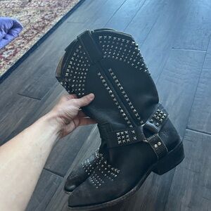 Frye Studded Black Leather Boots